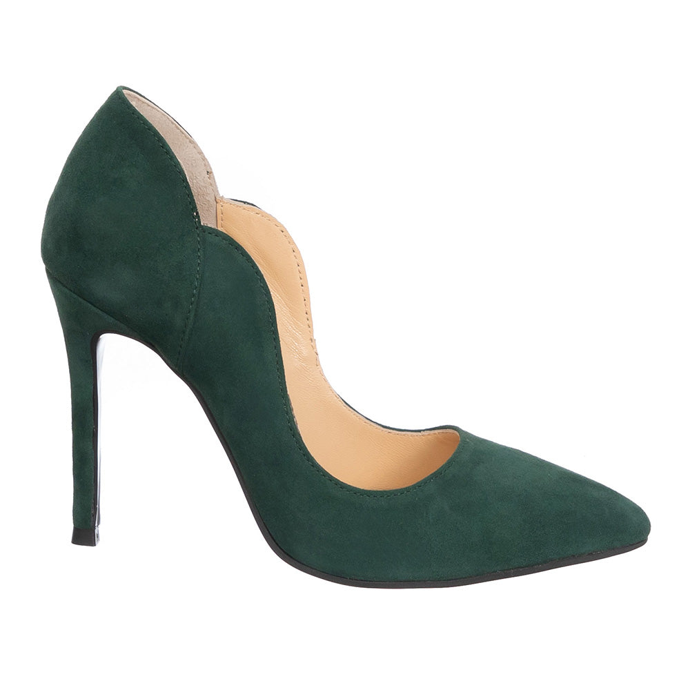 ZELLINI Pantofi Dama Toc 10 cm, Piele Naturala Camoscio, Verde XOXO 110