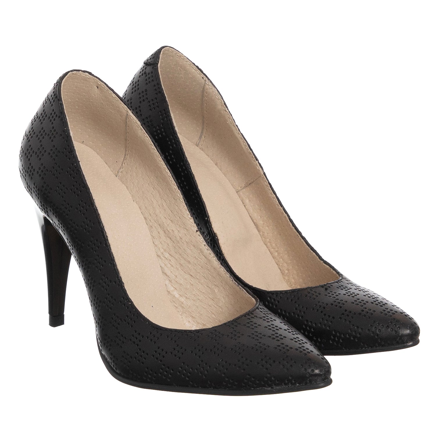 ZELLINI Pantofi Dama Stiletto Piele Naturala, Negru Cu Model XOXO 8