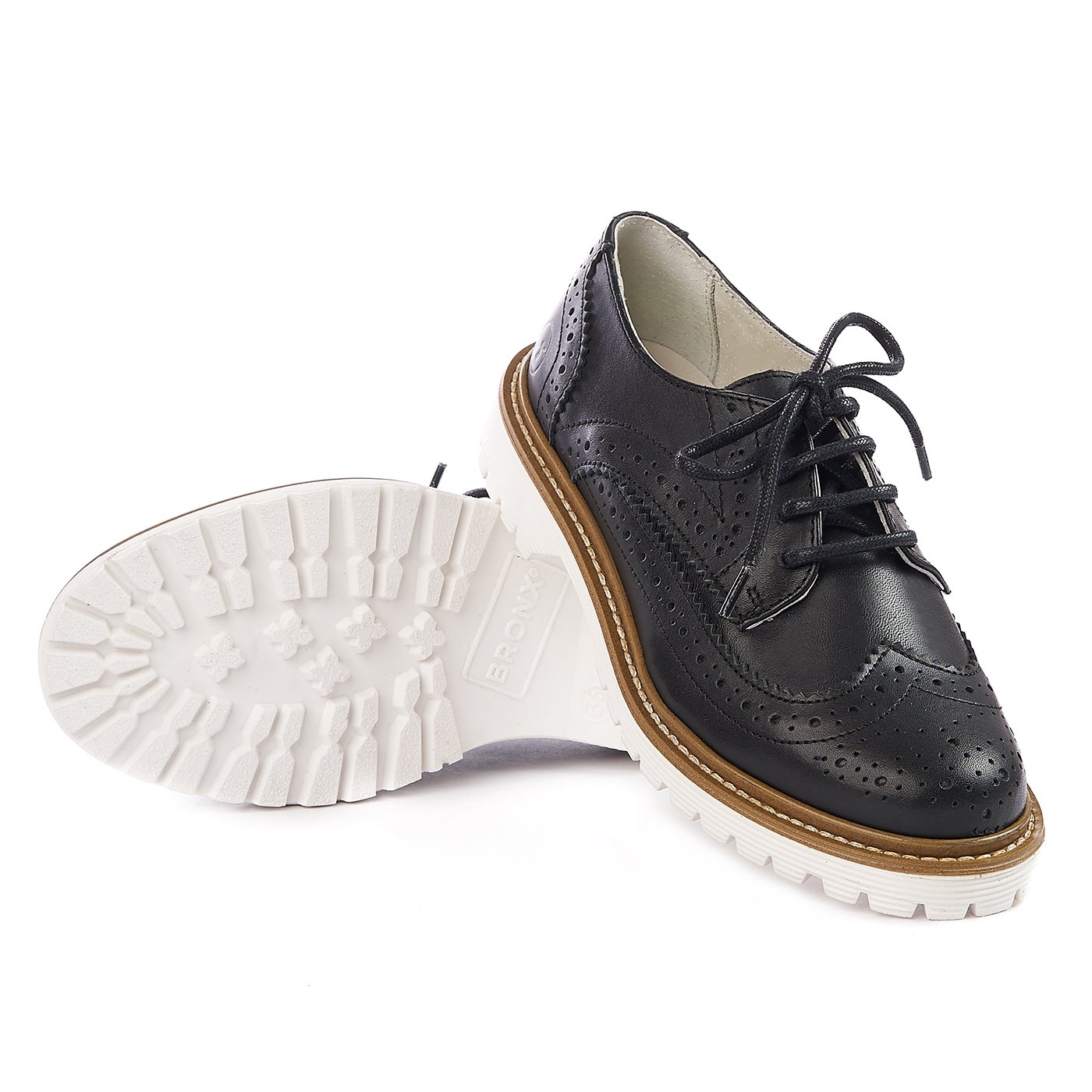 Pantofi BRONX, Piele Naturala ,Negru,Talpa Alba, ZLN 0165 - Zellini